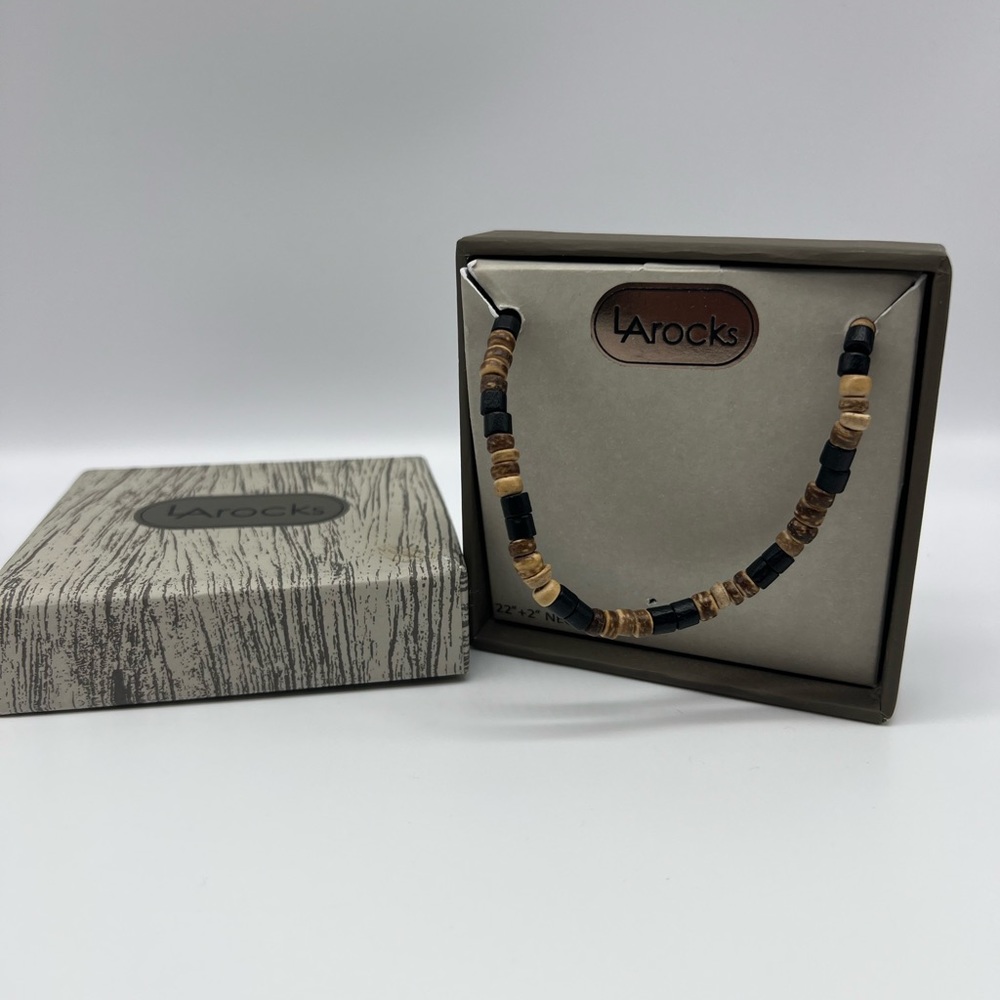 LA Rocks Brown/Black Wooden Beaded Mens Necklace 22”